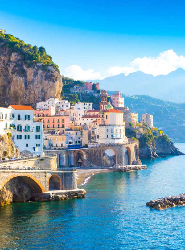 Morning,View,Of,Amalfi,Cityscape,On,Coast,Line,Of,Mediterranean